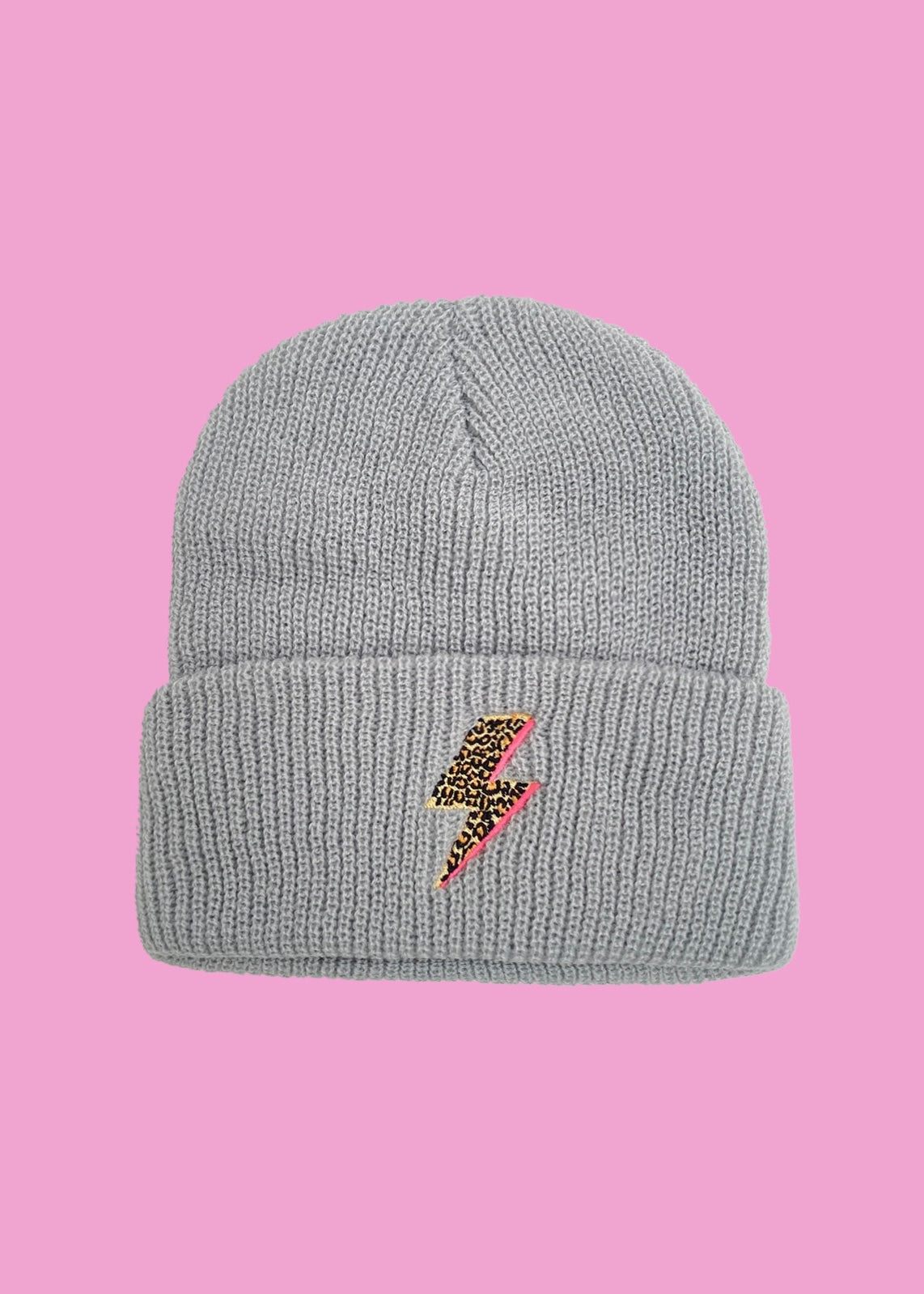 Dove grey Leopard Bolt Flash beanie hat – Neon Marl