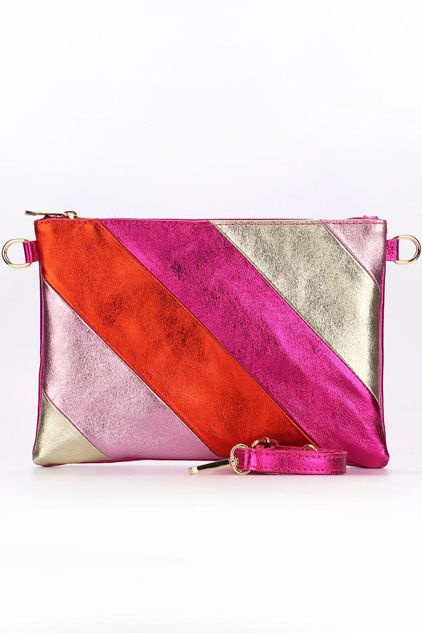 Pink Dopamine Rainbow metallic leather clutch bag
