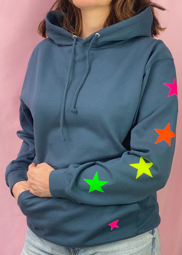 Multi Neon Star sleeve lightweight hoodie