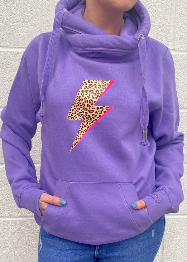 SPRING colours Leopard Bolt Flash cowl hoodie