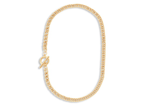Gold curb chain t bar necklace