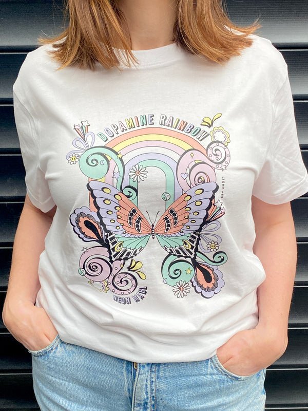 White Doodle Butterfly graphic t shirt