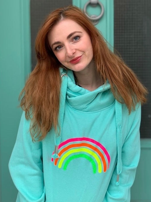 SPRING colours Multi Neon RAINBOW cowl hoodie