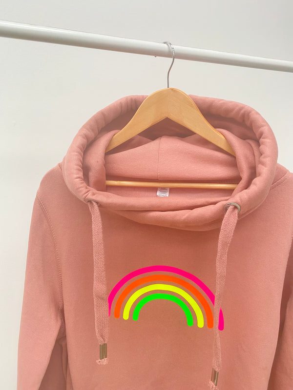 SPRING colours Multi Neon RAINBOW cowl hoodie