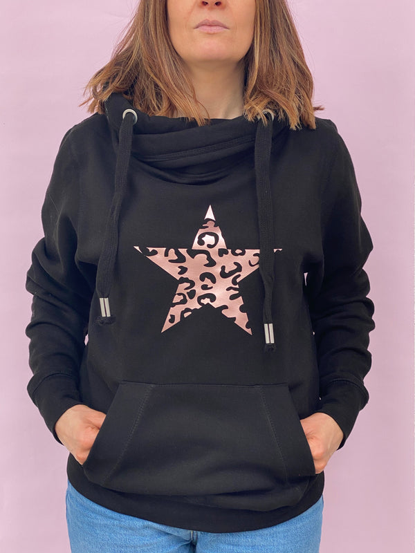 LEOPARD STAR Cowl hoodie
