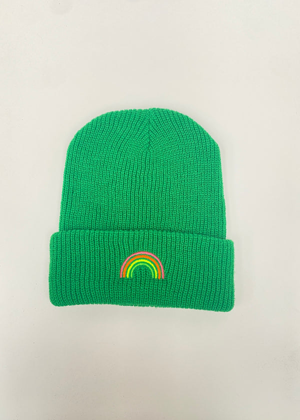 Kelly green Multi Neon Rainbow beanie hat