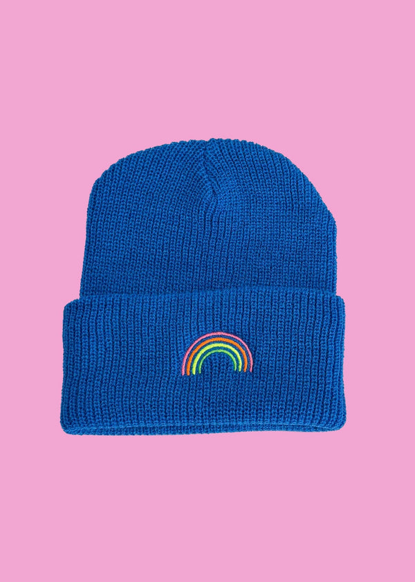 Azure Blue Neon Marl Rainbow beanie hat
