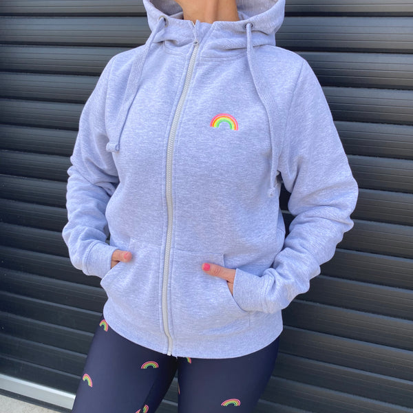Grey Multi Neon Rainbow Embroidered zip up hoodie