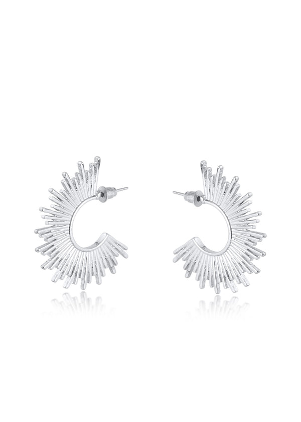 Silver Half disc sunburst Hoop Earrings