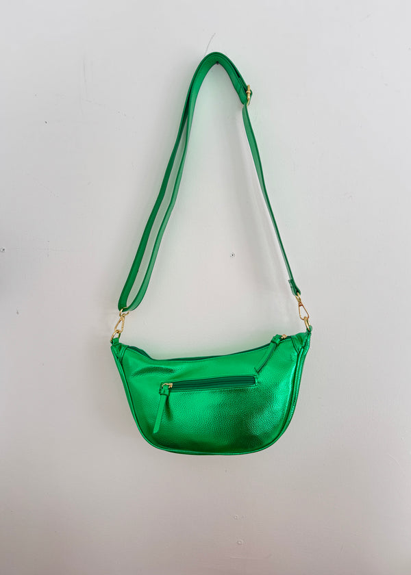 Metallic green crossbody bag plus neon strap