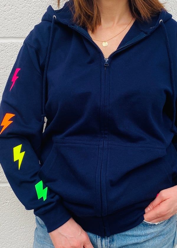 Multi Neon Bolt Sleeve zip up hoodie