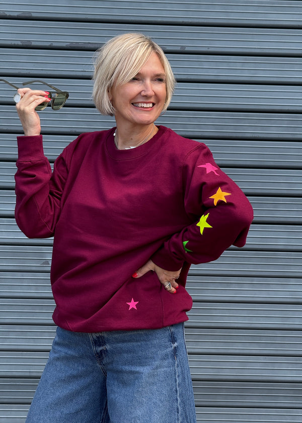 Burgundy Neon Star Sleeve sweatshirt