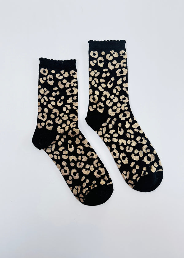 Black gold leopard glitter socks
