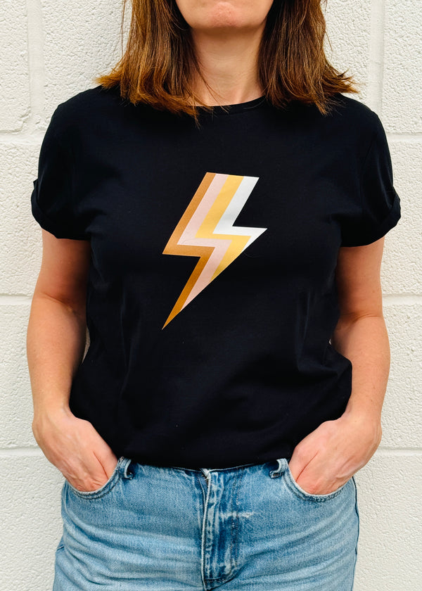 Black Metallic Rainbow Bolt T shirt