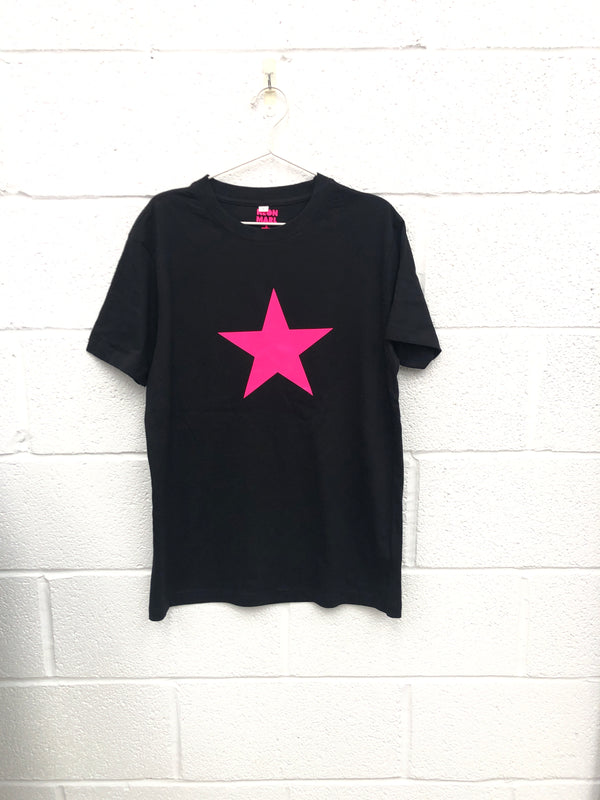 Item 140 Black NEON PINK STAR T-Shirt Size L