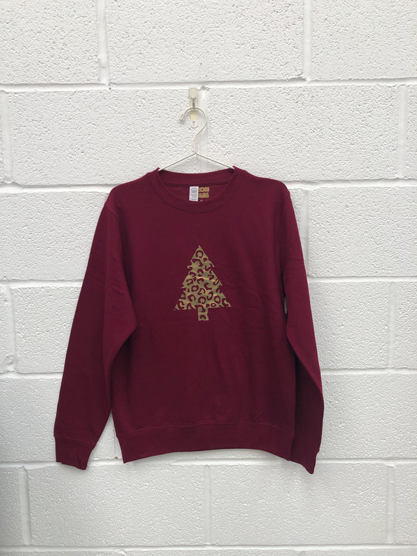 Item 23 Burgundy GOLD LEOPARD TREE Sweatshirt Size XS