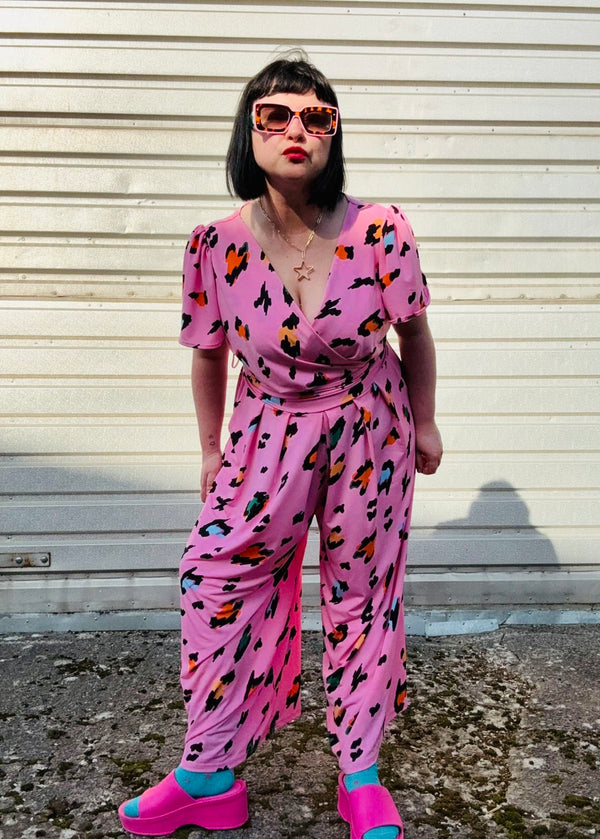 Candy pink Leopard Blur jumpsuit