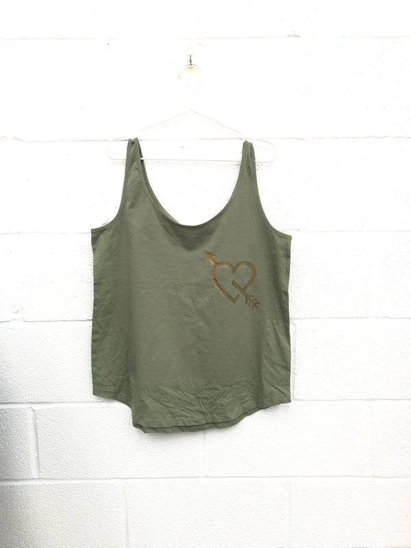 Item 144 Olive Green GOLD CUPID HEART Vest Size XL