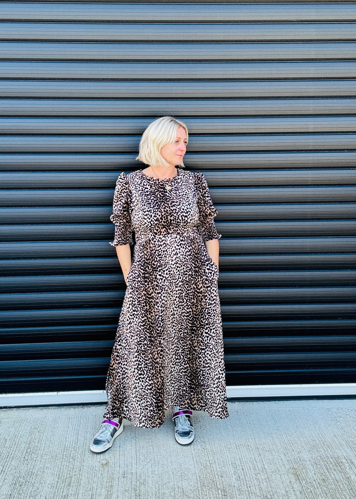 Neutral Leopard Print Midi Dress  Neon Marl