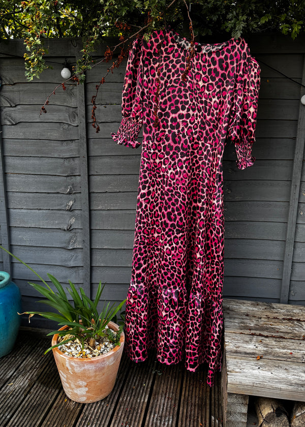 Pink Satin Leopard Print Dress