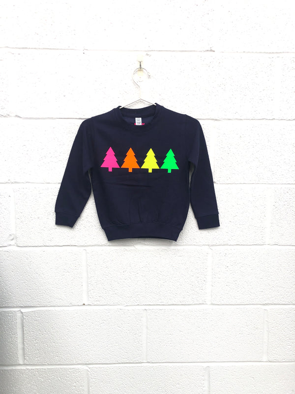 Item 106 Navy MULTI NEON TREES Sweatshirt Age 5-6