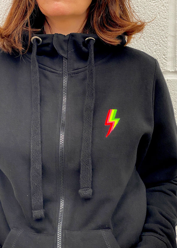 Black Rainbow Bolt Embroidered zip up hoodie