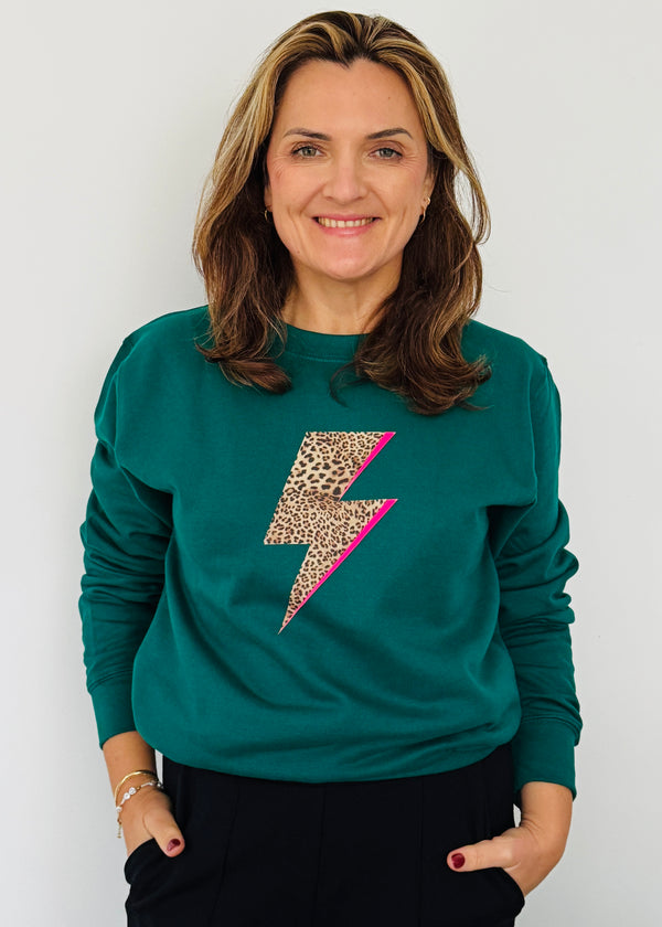 Rainforest green Leopard Bolt Flash Sweatshirt