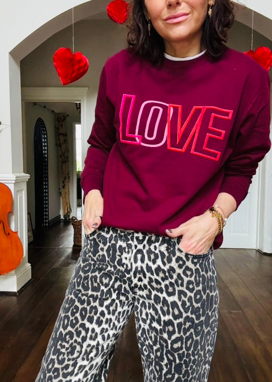 Burgundy NEON LOVE sweatshirt