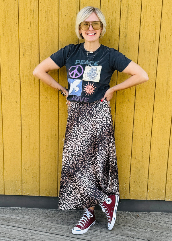 Neutral Leopard satin slip skirt