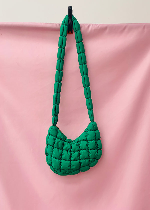 Green quilted cloud cross body bag