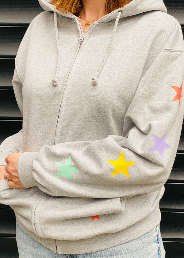 Multi Pastel Star Sleeve zip up hoodie