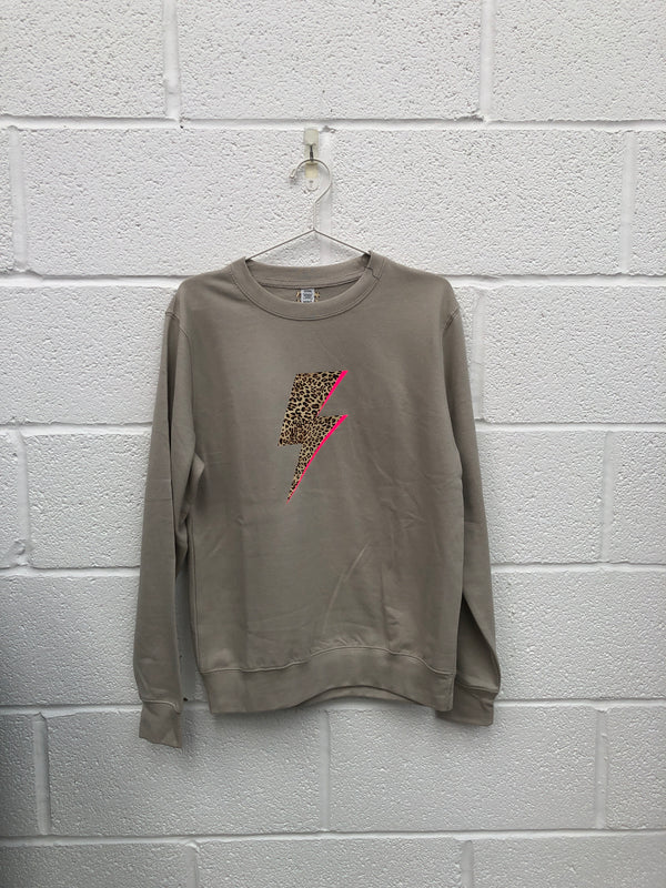 Item 18-19 Stone LEOPARD BOLT FLASH Sweatshirt Size S