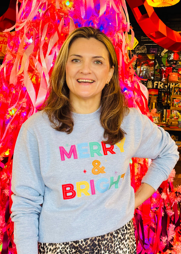 Christmas Grey Dopamine MERRY & BRIGHT sweatshirt