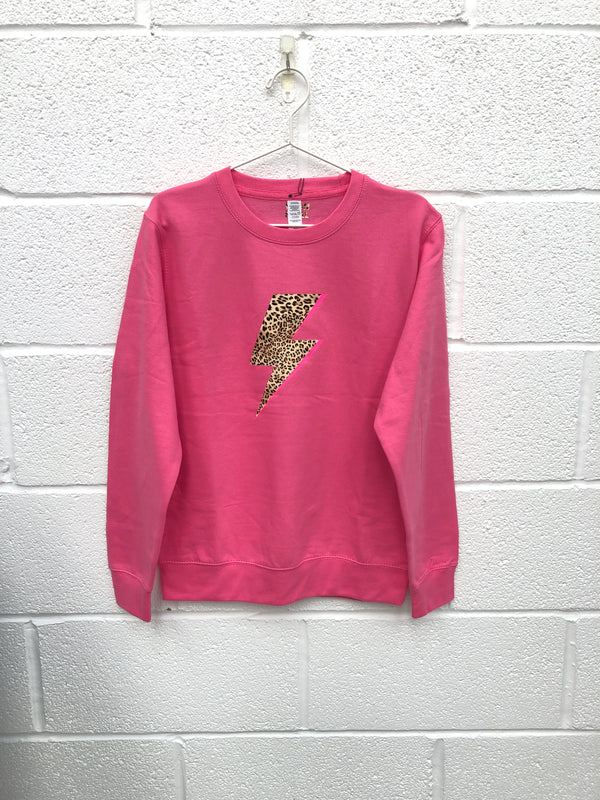 Item 13 Candy Pink LEOPARD BOLT FLASH Sweatshirt Size XS