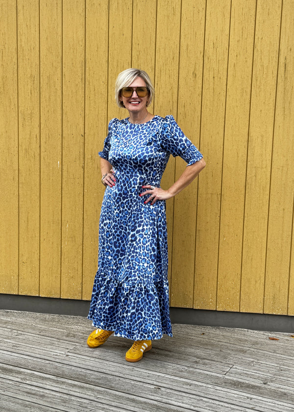 Blue Satin Leopard Print Dress