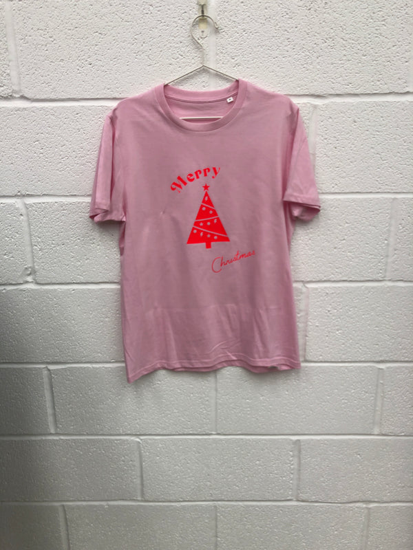 Item 80 Pink NEON RED BAUBLE TREE T-Shirt Size M