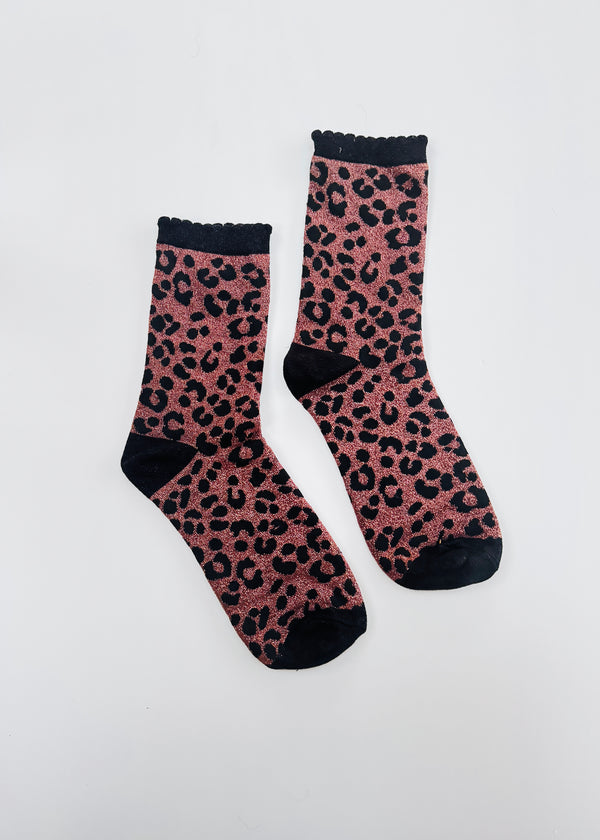 Chocolate leopard glitter socks