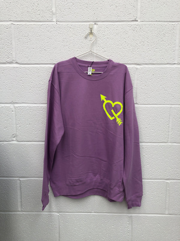 Item 22 Lilac NEON YELLOW CUPID HEART Sweatshirt Size XL