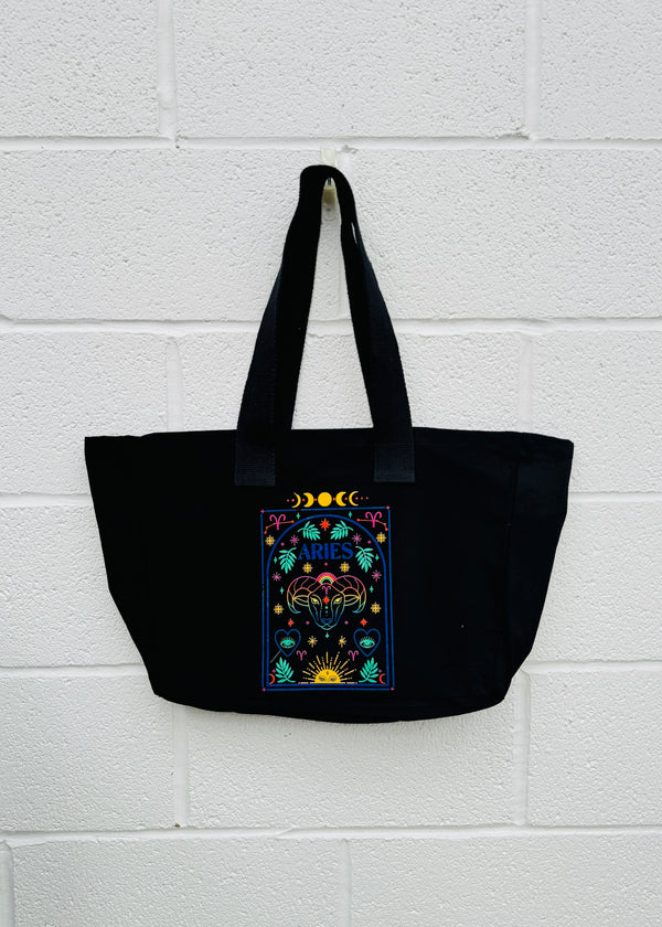 Aries Rainbow Zodiac Tote Bag