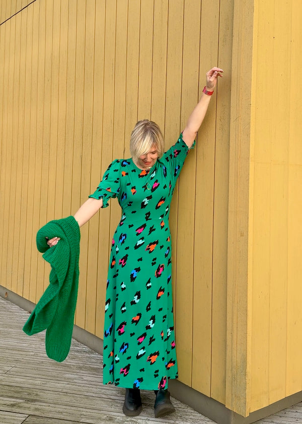 Green Leopard Blur midi dress