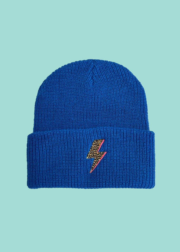 Azure Blue Leopard Bolt Flash beanie hat