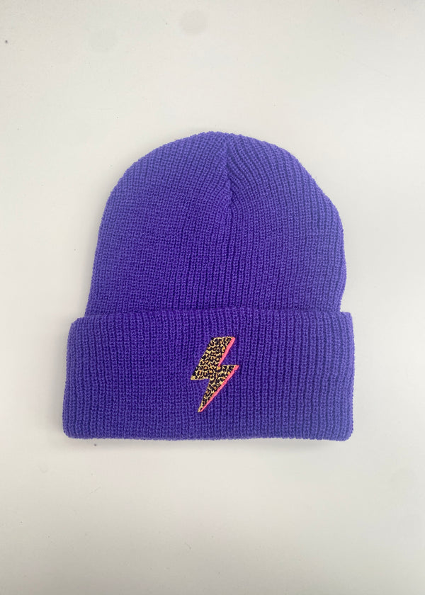 Purple Leopard Bolt Flash beanie hat