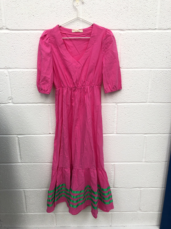 Item 117-122 Pink GREEN HEM Summer Dress Size S