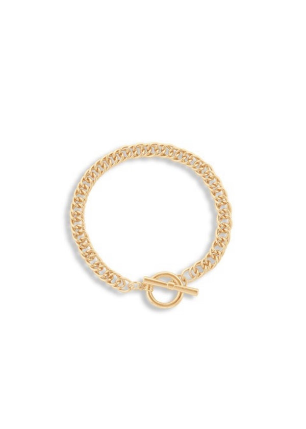 Gold curb chain t bar bracelet