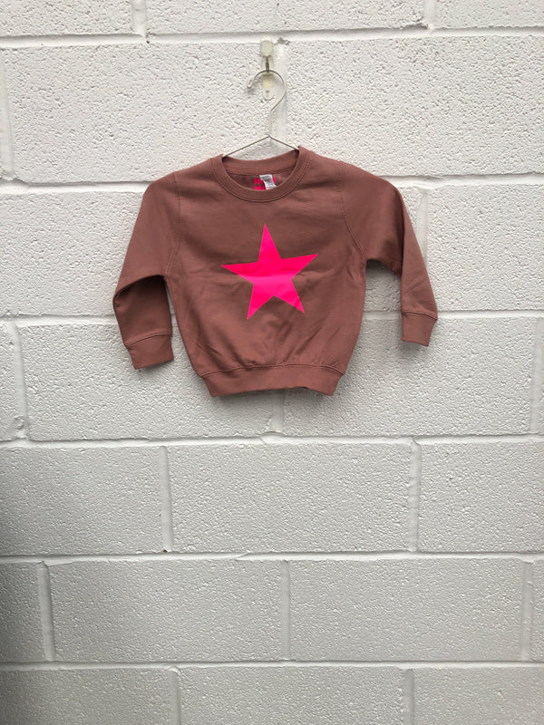 Item 129 Dusty Pink NEON PINK STAR Kids Sweatshirt Age 3-4