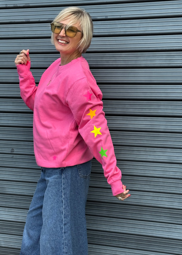 Candy pink Neon Star Sleeve sweatshirt