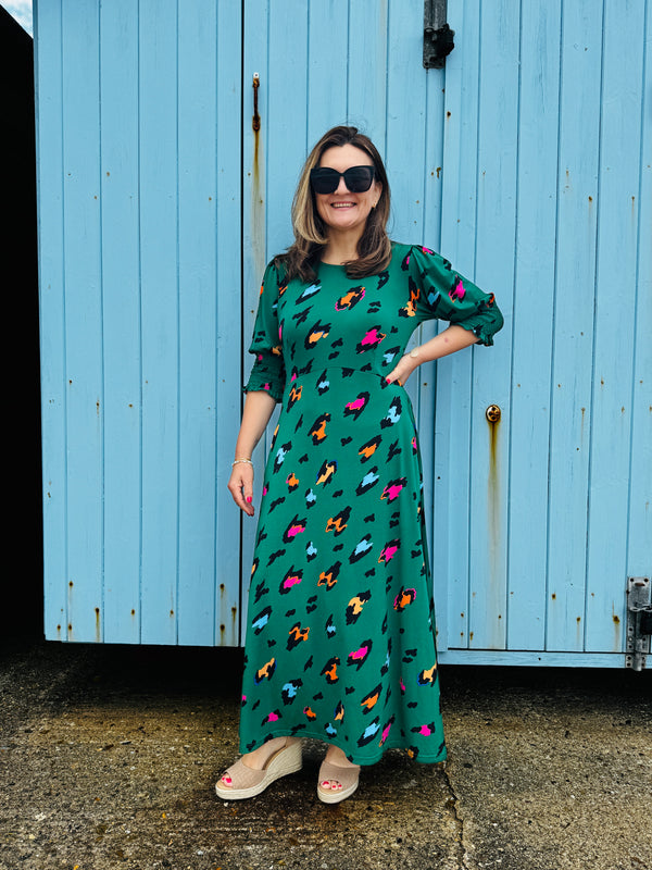 Green Leopard Blur midi dress – Neon Marl - Main Image