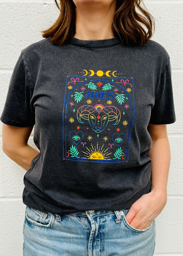 Aries Rainbow Zodiac star sign t shirt