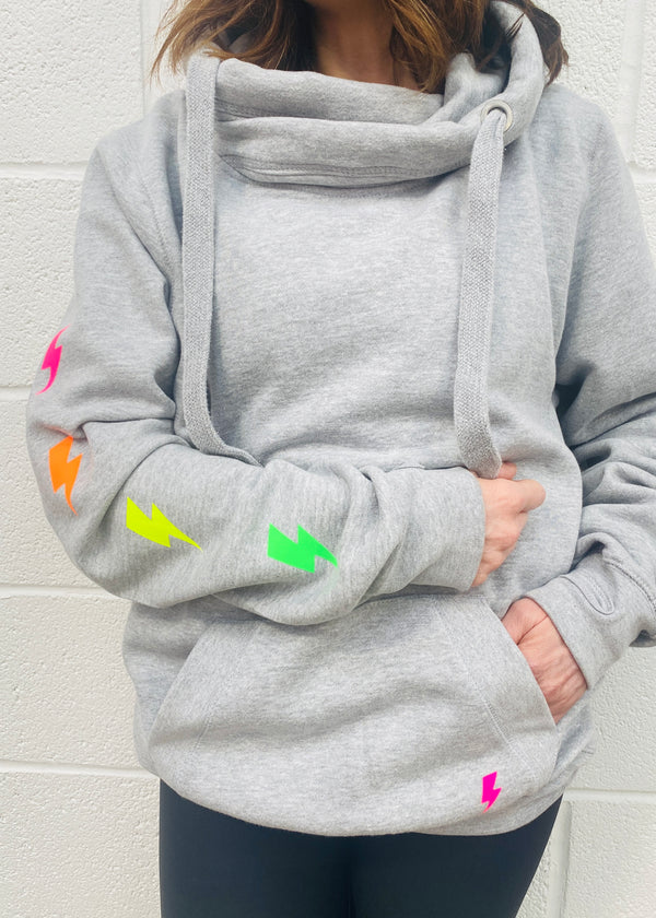 Multi Neon Bolt Sleeve cowl hoodie