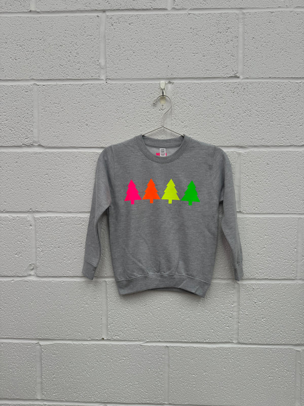 KIDS Grey Christmas NEON XMAS TREES sweatshirt